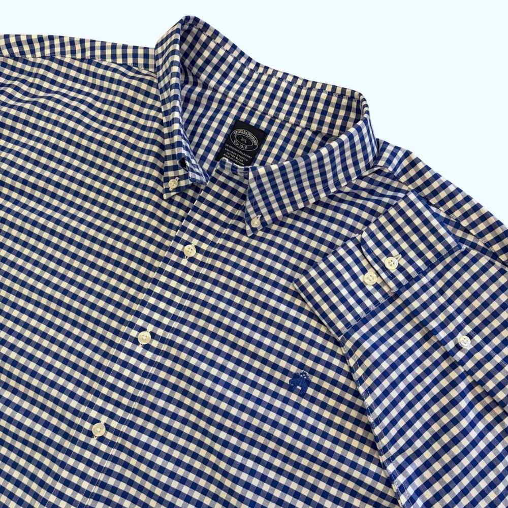 Brooks Brothers Dress Shirt Mens 3XL Gingham Check Non-Iron Stretch Button Down